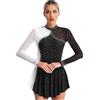 YiZYiF Abito da Pattinaggio Artistico Donna Body da Balletto Danza Maniche Lunghe Vestito da Ballo Body da Ginnastica Performance Blu H M