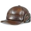 ESUKAR Cappelli da baseball in vera pelle da uomo russo inverno neve caldo cappello da baseball/berretto con pelliccia sintetica all'interno per uomo anziano, Marrone-c, XXL(59-60cm)