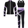 LiiYii Jogging Tuta da Pattinaggio Artistico Bambina 3 Pezzi Giacca con Cerniera Felpa + Reggiseno Sportivo + Pantaloni Completo da Danza Moderna Hip Hop Azzurro 11-12 anni