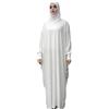 Alilyol Women's Solid Muslim One-Piece Prayer Dress Muslim Abaya Dress Islamic Maxi Abaya Kaftan with Hijab Full Length Dress White