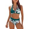 AI'MAGE Costume da bagno da donna, set bikini a vita alta con controllo della pancia, 2026, costumi da bagno a due pezzi, slip a fascia con scollatura a halter e blocchi di colore, Stampa leopardata