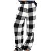 Generic Pantaloni pigiama da donna in flanella a quadri, pantaloni da salotto a vita ellittica, in pile scozzese, soffici, autunnali, caldi, classici, termici, larghi, morbidi, a lunghezza intera, Nero , M