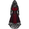 WOXIHUAN Abito Gotico con Cappuccio Donna,Medievale Vestito Maniche Lungo Bustino Shapewear Allacciatura Corsetto,Vintage Costume di Halloween Vestiti Rinascimentale Abiti Vittoriano Costume per Carnevale