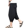 DSJJ Uomo Estate Casual Shorts Harem Pantaloni Capri Larghi Cotone Lino Vita Elastica Coulisse Cargo Pantaloncini 3/4 Shorts (Nero,2XL (Label 3XL))