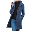 Generisch Cappotto di lana longline da donna per l'inverno, capospalla elegante, caldo, tinta unita, giacca outdoor antivento, Blu, L