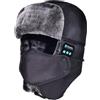 fesoklaf Cappello da cacciatore Bluetooth, unisex, invernale, con paraorecchie, per musica, caldo, antivento, in finta pelliccia, con cuffie e paraorecchie, per sci, ciclismo, Nero , Taglia unica
