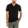 Giosal T-Shirt Uomo Collo Serafino Bottoni Tinta Unita Manica Corta Cotone Casual Made in Italy (XL, Nero)