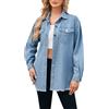KBOPLEMQ Camicia di jeans da donna, camicetta di jeans a maniche corte, camicia, camicetta, camicia di denim, top, donna, top a maniche lunghe, T-shirt Y2K oversize, giacca-camicia di denim con abbottonatura