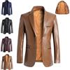 WINDEHAO Blazer da Uomo in Pelle Vera Pelle d'Agnello Casual con Risvolto Vestibilità 2 Bottoni Giacca, Blazer Eleganti da Lavoro Slim Giacca Elegante da Motociclista Biker, blu navy, XXL