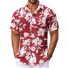 QWEFVB Maglietta hawaiana da uomo a maniche corte con bottoni floreali, camicia tropicale per vacanze e spiaggia, con tasca, Vino Rosso - Fiore Bianco, XXL