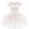 IMEKIS Vestito da Danza Classica per Ragazze Senza Maniche Principessa Cigno Ballerina Dancewear Body per Ginnastica Tutu Lucido Ruffle Gonna in Tulle Costume da Atletica Bianco 01 9-10 Anni