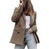 Rrongwn Blazer da donna a quadri, cappotto invernale a quadri, revers dentellato, elegante, doppiopetto, a maniche lunghe, slim fit, giacca primaverile, elegante, business, abito da lavoro, a, S