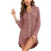 Anjue Pigiama da donna con bottoni morbidi, set da pigiama a maniche lunghe e pantaloni da pigiama, taglie S-XXL, blu navy, XXL