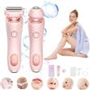 Generic Rasoio elettrico impermeabile da donna, 2 in 1, bagnato e asciutto, per gambe, braccia, ascelle, area pubica, rimozione dei peli indolore, rimozione dei peli indolore della testa rimovibile (rosa)