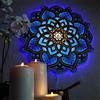 Obelunrp Mandala Night Light, 11,8 Pollici Lampada Floreale Mandala incisa in Legno, Lampada da Parete in Carica da 10W USB per Decorazione della Stanza di Yoga Domestica