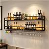 WXZXWXZX Portabottiglie Porta Bottiglie di Vino da Parete con Portabicchieri Cantinetta Vino con Luce Scaffale da Parete Mensole Cucina Angolo Bar per Casa Mobile Bar per Cucina Sala da Pranzo Bar(Black,2 LAYE