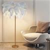 ANram Lampada da Terra con Piume di Struzzo Naturale - Moderna Lampada Alta in Oro con Elegante Paralume per Camera da Letto