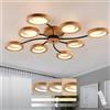 LAMPLAY Lampada Da Soffitto Moderna A LED, Lampadario Ø114cm Dimmerabile Con Telecomando 3000K-6000K, Braccio Nero + 8 Anelli In Legno, Paralume In Metallo, Soggiorno Camera Da Letto Sala Da Pranzo