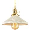 EKSED Lampada a sospensione con paralume in ceramica bianca, portalampada E27 dorato e interruttore rotante Apparecchio di illuminazione a soffitto sospeso con cavo dorato (ombrello)