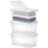 MA MAISON Set 3PZ Contenitore in Plastica Resistente - Trasparente, con Coperchio Bianco, per Vestiti, Portaoggetti, Adatto per Armadi, Garage, Organizer, con Maniglia, Ruote - (60X40X28h CM)
