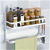 DUNSOO Porta Spezie per Frigorifero e Cucina, Scaffale Portaspezie con Porta Rotolo e 4 Gancio, Mensola Salvaspazio per Corridoio, Bagno o Cucina, Forte e Bello, Pratico (Bianco)
