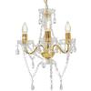 vidaXL Lampadario con Perle di Cristallo Rotondo 3 Lampadine E14 Lampada Soffitto Luce Pendente Base in Metallo Dorato Gocce Acrilico Trasparente