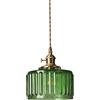 EKSED Lampada a sospensione in ottone con paralume in vetro a strisce verticali, interruttore rotante e cavo intrecciato dorato - Apparecchio per lampadario a soffitto sospeso (Strisce verdi)