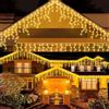 WxiaoD Ghirlanda luminosa per esterni, 4 m, 96 LED, bianco caldo, tende di Natale, ghirlanda luminosa IP44, impermeabile, 8 modalità di ghirlande luminose a LED di Natale, per decorazione del balcone