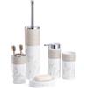 BM Set di Accessori da Bagno in Bambù e Plastica, Set Accessori Bagno Completo 5 Pezzi, Dispenser, Portaspazzolino, Bicchiere, Portasaponetta, Portascopino