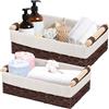 mumisuto 2 Pezzi Cestini Portaoggetti in Vimini, Cestini Vimini da Scaffale, Cestini Portaoggetti con Manici in Legno, Decorazione Scatole da Bagno, Organizer Cucina Camera da Letto (Marrone)