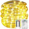 KINGCOO Filo di luci a LED a batteria, con telecomando e timer, 8 modalità, per trampolino, tenda da campeggio, interni, esterni, giardino, matrimoni, decorazioni natalizie (bianco caldo, 10 m, 100