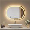 EMKE Specchio da bagno con illuminazione 50x70 cm, Anti-Appannamento, Specchio LED Ovale con 3 colori di luce regolabili, Funzione memoria, risparmio energetico, Specchio da bagno