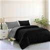IlGruppone Set Copripiumino No Stiro Sacco e Federe Bicolore Effetto Raso Parure Microfibra Morbida Anallergica Mano Pesca - Nero/Grigio - Matrimoniale
