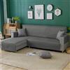 IlGruppone Copridivano Trapuntato con Penisola Destra o Sinistra Salvadivano Simple Antimacchia Antiscivolo AntiGraffio Copri Chaise Longue con Lacci Universale - GrigioScuro - 4 Posti+Penisola