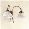 Illuminazione d'epoca Applique lampada da parete a 2 luci in ottone e piatti in ceramica traforati stile retrò vintage - Ø 18 cm