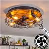 hofstein Ventilatore da soffitto a LED Tourais, ventilatore in metallo/MDF nero/effetto legno, plafoniera dal design retrò/vintage con effetto griglia, luce e telecomando, soggiorno, camera letto, sala pranzo