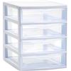 Acan Tradineur - Cassettiera guadiana da tavolo, con 4 cassetti trasparenti, torre di stoccaggio, armadio, bagno, ufficio, bianco, 22,5 x 18 x 21,5 cm, modello casuale