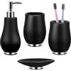 RQYIXI Set di Accessori per Bagno 4 Pezzi - Portaspazzolino, Dispenser per Sapone, Set di Accessori da Bagno in Ceramica con Portaspazzolino, Piatto per Saponetta, Bicchiere, Nero