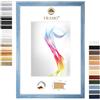 FRAMO Cornice portafoto in legno FRAMO 40 x 60 cm (dimensione dell'immagine) in blu chiaro spazzolato | Dimensioni selezionabili | Cornice per poster | Puzzle | Foto collage | Su misura | Foto quadro su