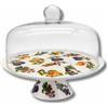 LEONARDO LUXURY HOME DESIGN Alzata Torta Porcellana Bianca Ø 31 cm con Cupola Vetro Decorazione Frutta Piatto Porta Dolci con Campana Ideale Crostate Biscotti Dessert (Decorazione Frutta Grande)