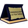 ATS Incisione Targhe & Timbri Targa Personalizzata con Astuccio in Velluto - Regalo per Premi, Laurea, Matrimonio - Made in Italy (Blu con bordino in legno - Targa Pergamena Oro (28×23 cm))