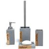 BM Set Accessori Bagno 4 Pezzi in Resina e Bambù - Dispenser Sapone, Portaspazzolino, Portasapone, Porta Scopino WC - Design Moderno ed Elegante per un Bagno Ordinato e Raffinato
