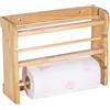 EMPOTEC Mensola da Muro Parete Porta Rotolo Carta Scottex Asciugamani Domopack Carta Forno Pellicola Trasparente Dispenser 3in1 con 2 Taglierina Seghetto per Taglio da Cucina in Legno Chiaro