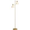 HOMCOM Lampada da Terra con 2 Punti Luce Regolabili, Lampada con Basamento e Paralumi in Vetro a Fiore, Attacco E27, Interruttore a Pedale, Oro