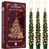 Deco Express Candele per Albero di Natale, Set da 3 Candele da Tavola con Durata di 7 Ore, Centrotavola e Decorazioni Natalizie, Idea Regalo Xmas (Verde/Oro, 3 Pezzi)