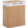 HOMCOM Cesta Portabiancheria in Bambù con Coperchio e Fodera Rimovibile 52x32x63cm