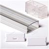 Aftertech® 2m 2metri 2310 23x10mm PROFILO LARGO ALLUMINIO PER STRISCE STRIP LED BARRA RIGIDA 2MT + COVER TRASPARENTE