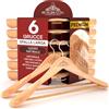 Eurocali 6 Grucce Appendiabiti in Legno Naturale per Vestiti Abiti Giacche Camicie - RealGruccia Barra porta Pantaloni e Spalla Larga con Gancio Girevole 360° - Finitura Lucida e Profilo Smussato - 24x45cm