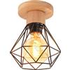TOKIUS Plafoniera E27 Industriale Lampada da soffitto Vintage in Metallo e Legno Ø160mm Lampada a Sospensione design per Cucina Salotto
