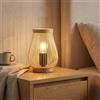 B·LED BARCELONA LED BARCELONA LED Lampada da Tavolo in Legno Naturale con Paralume in Bambù e Rattan, Base in Legno Massello, Stile Vintage e Moderno, Luce Calda E27, Design Japandi Minimalista per Camera e Soggiorno